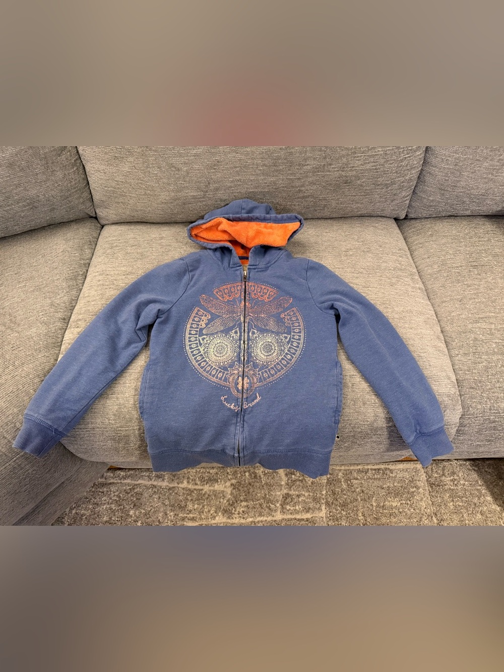 Lucky Brand Kids Blue Zip Hoodie with Orange Hood Lining Lucky Brand